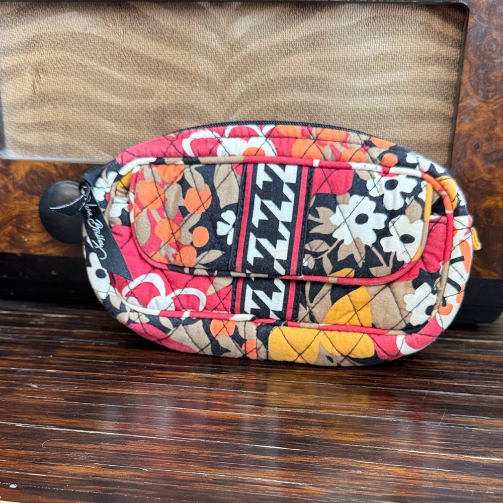 Vera Wang Quilted Floral Stripe Cosmetic Pouch - Red, Orange, Yellow, Black